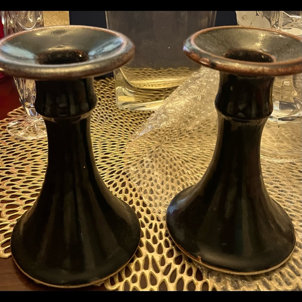 Pottery candle stick holder (pair)
